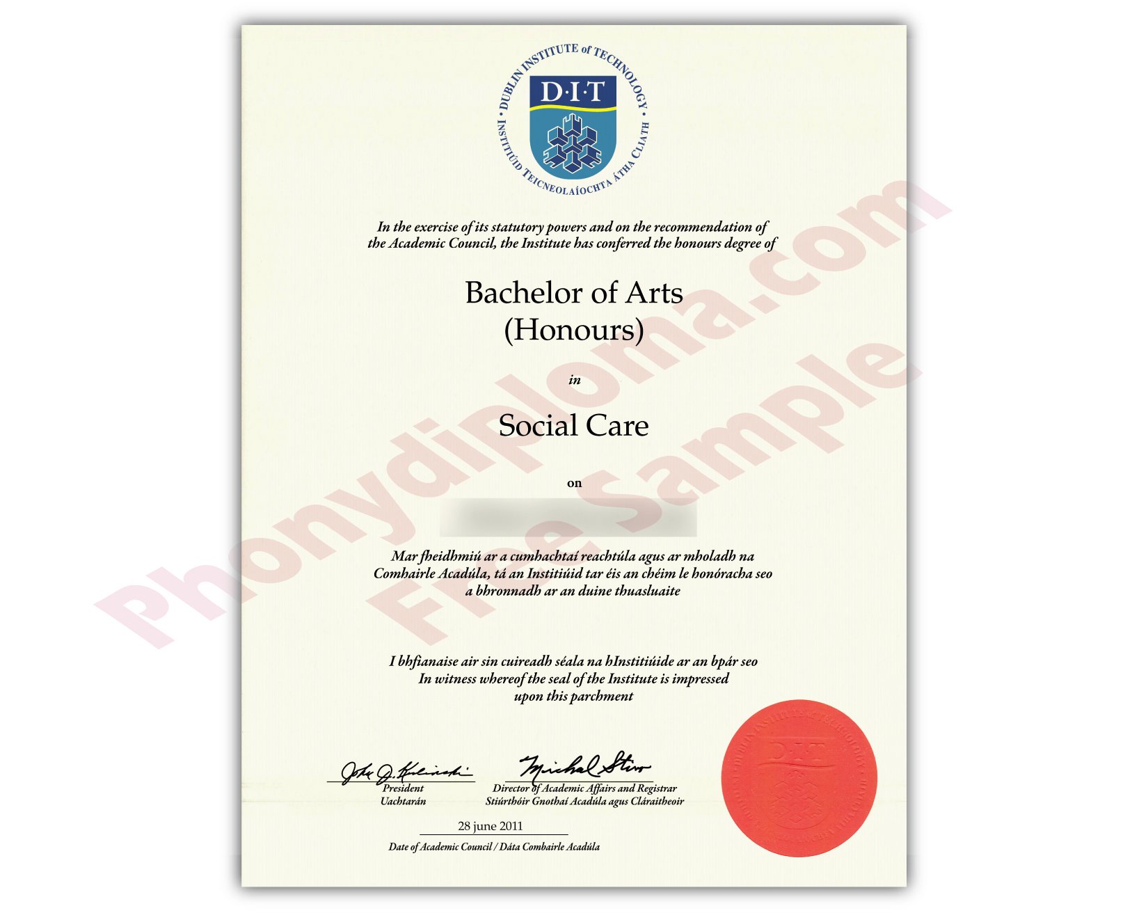 Fake Diploma from Ireland University Ireland D