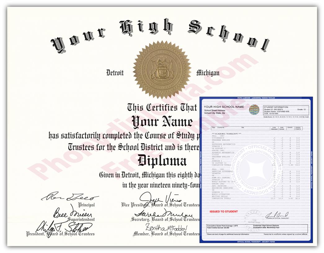 Fake High School Diploma and Transcript Design from the 1950s